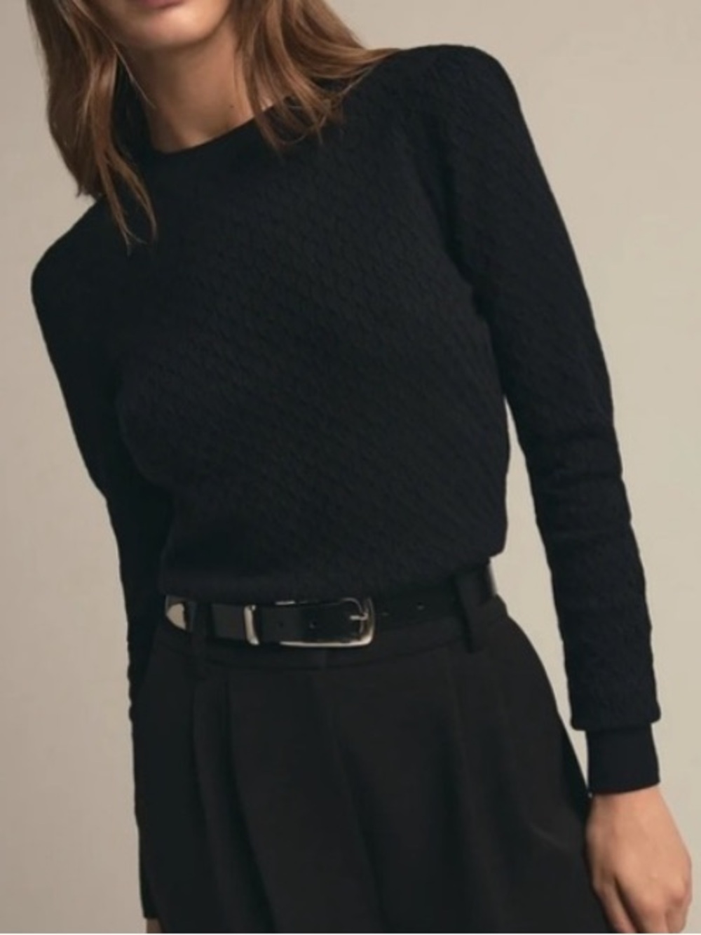 Favorite Daughter The Responsible Cable Knit Top Sweater Black Size Medium